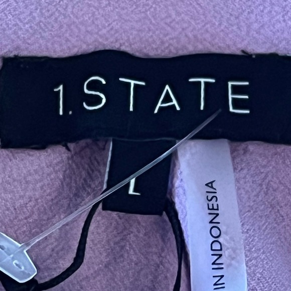 1.‎ STATE SLEEVELESS MOCK TIE NECK BLOUSE IN VIOLET TULLE NWT WOMEN'S SIZE LARGE - Picture 12 of 15